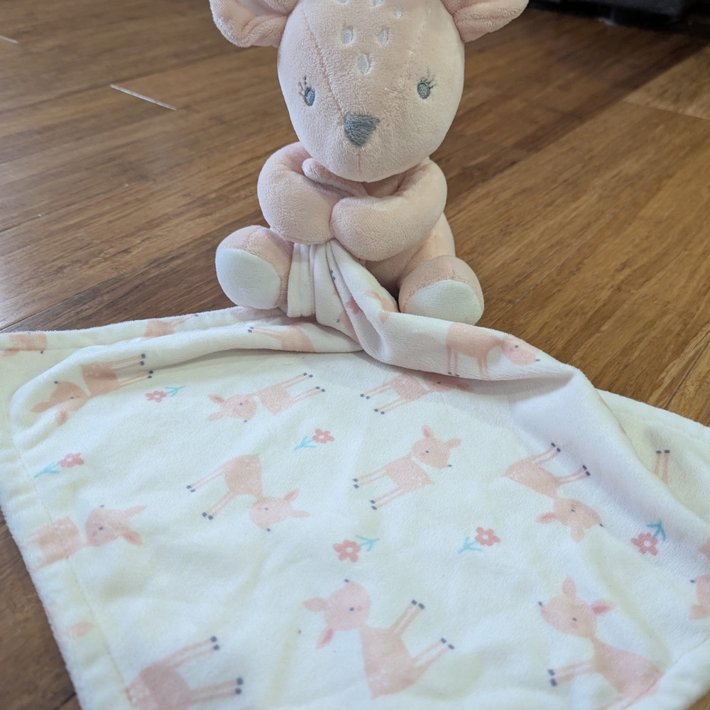 Adorable Cream and Pink Deer Security Blanket lovey, Bon Bebe